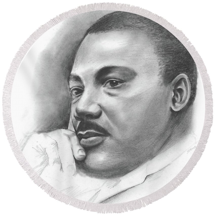 Martin Luther King Round Beach Towel featuring the drawing MLK #1 by Greg Joens