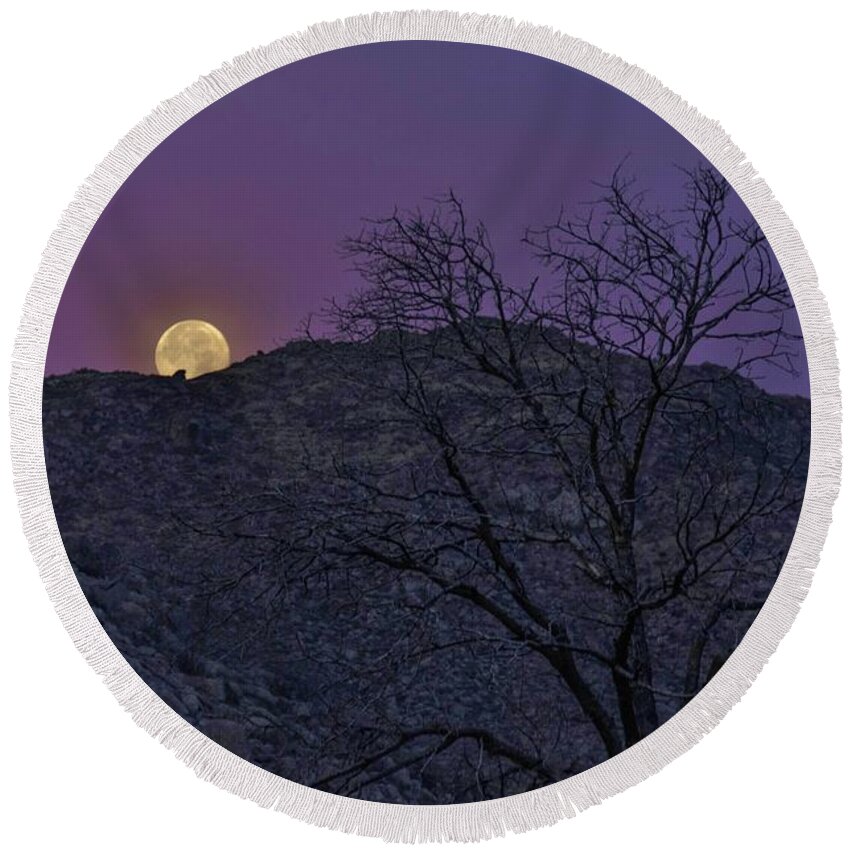 Full Round Beach Towel featuring the photograph Moon set at sunrise by Gaelyn Olmsted