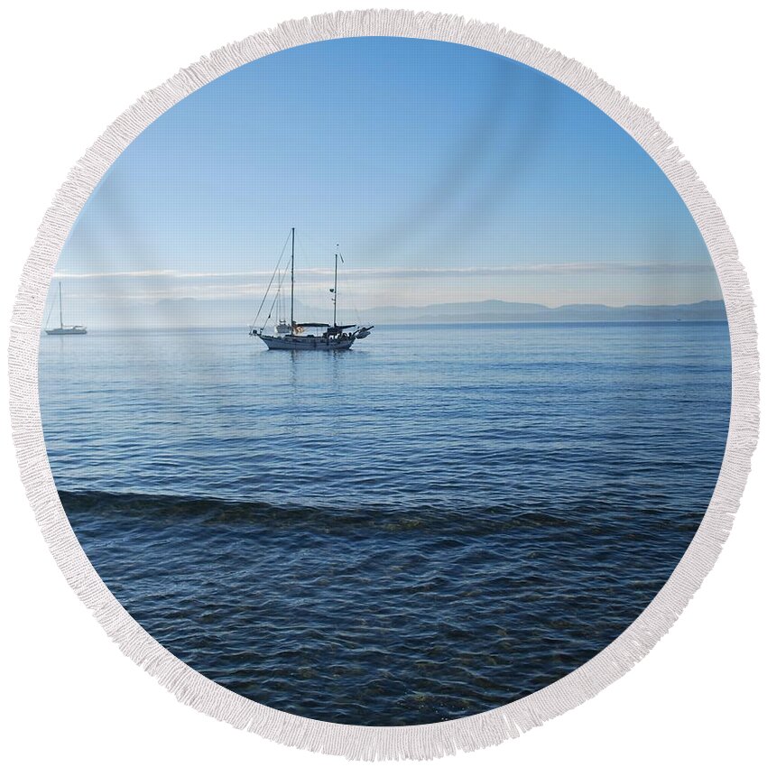 Erikousa Round Beach Towel featuring the photograph Morning Clouds #2 by George Katechis