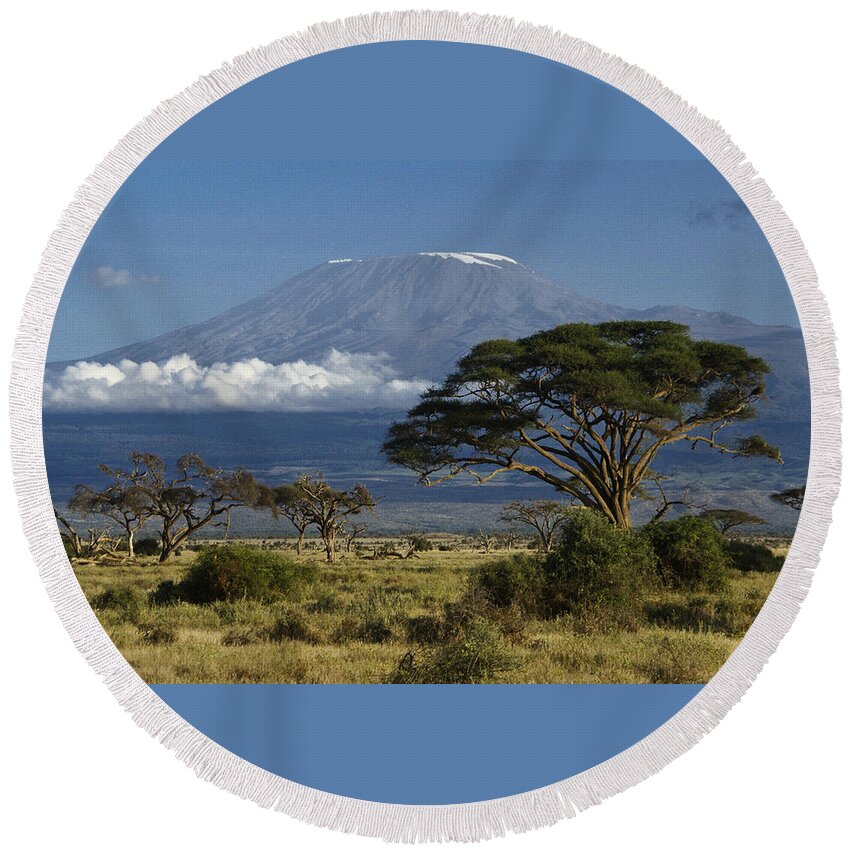 Africa Round Beach Towel featuring the photograph Mount Kilimanjaro #1 by Michele Burgess