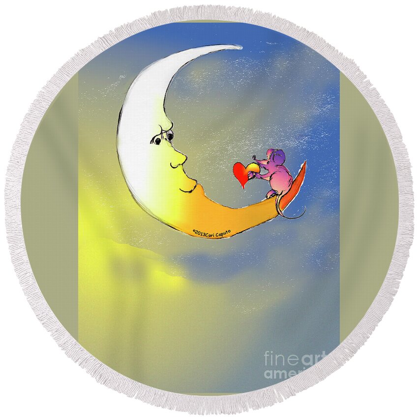 Mouse Round Beach Towel featuring the digital art Mouse Loves Moon #1 by Cori Caputo