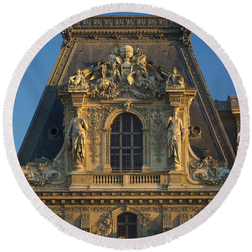 Paris Round Beach Towel featuring the photograph Musee du Louvre Roof by Brian Jannsen