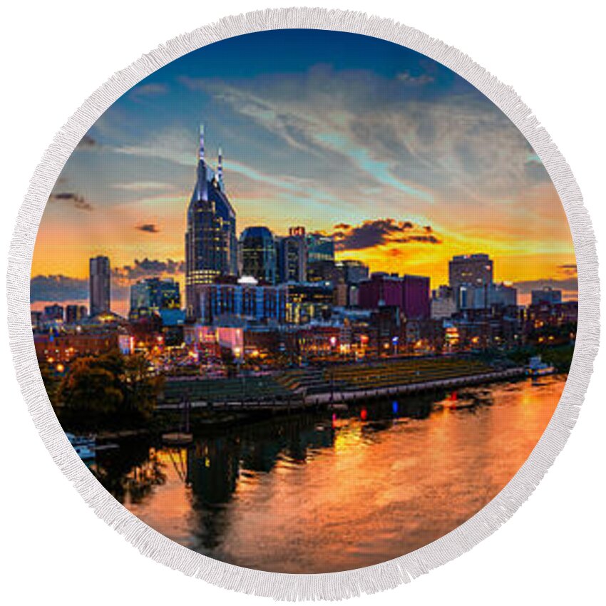 At&t Round Beach Towel featuring the photograph Nashville skyline panorama #1 by Brett Engle