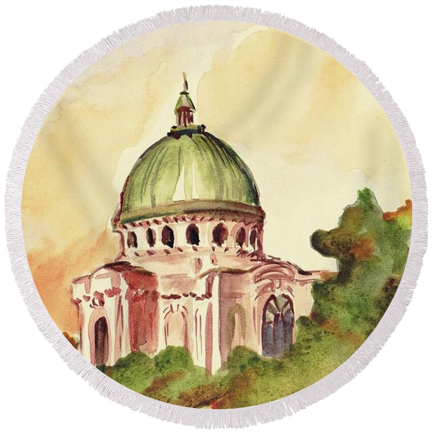 Annapolis Md Round Beach Towel featuring the painting Naval Academy Chapel, Annapolis #1 by Oana Godeanu