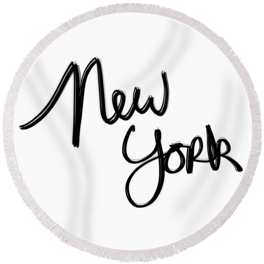 Typography Round Beach Towel featuring the drawing New York #1 by Bill Owen
