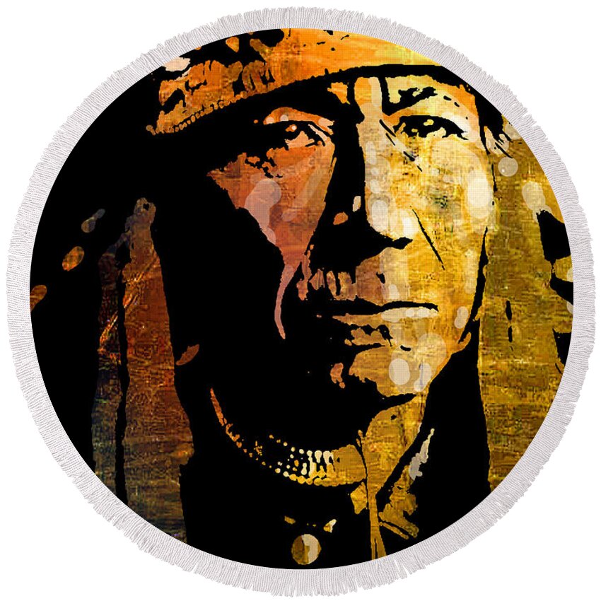 Native American Round Beach Towel featuring the painting Nez Perce Chief #1 by Paul Sachtleben
