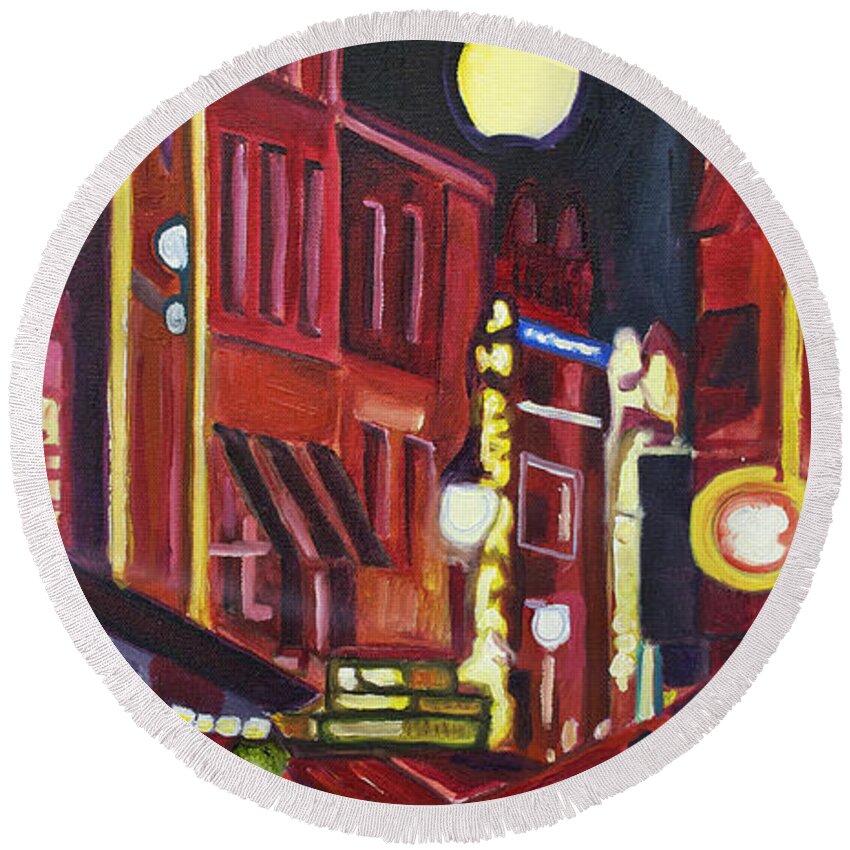 Europe Round Beach Towel featuring the painting Night Market #1 by Patricia Arroyo
