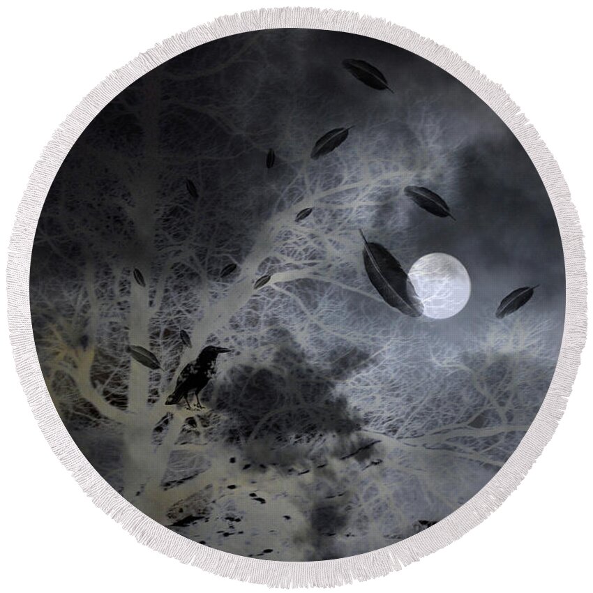 Night Landscape Round Beach Towel featuring the mixed media Surreal Art Night Vision I by Lesa Fine