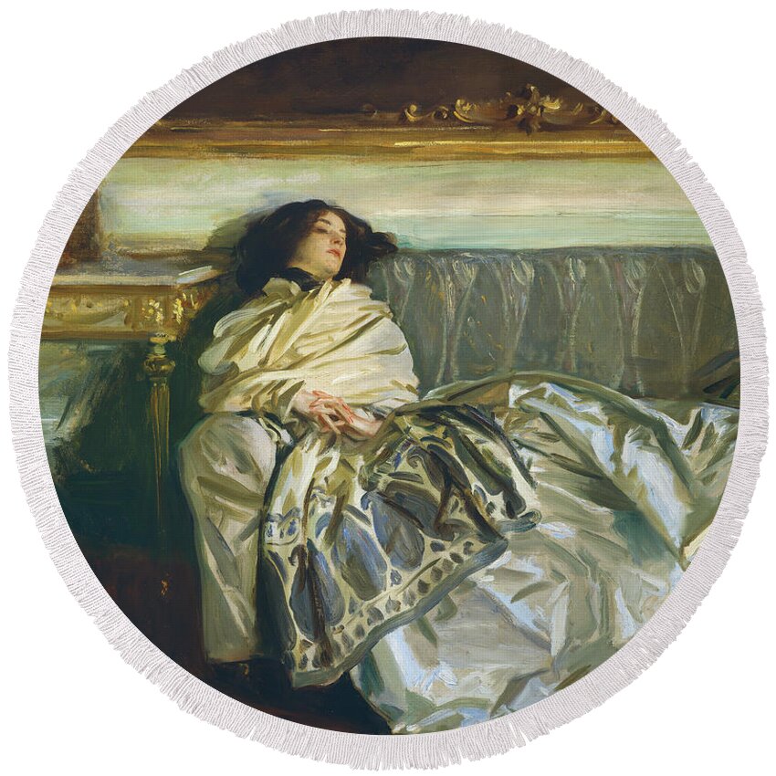 John Singer Sargent Round Beach Towel featuring the painting Nonchaloir #1 by John Singer Sargent