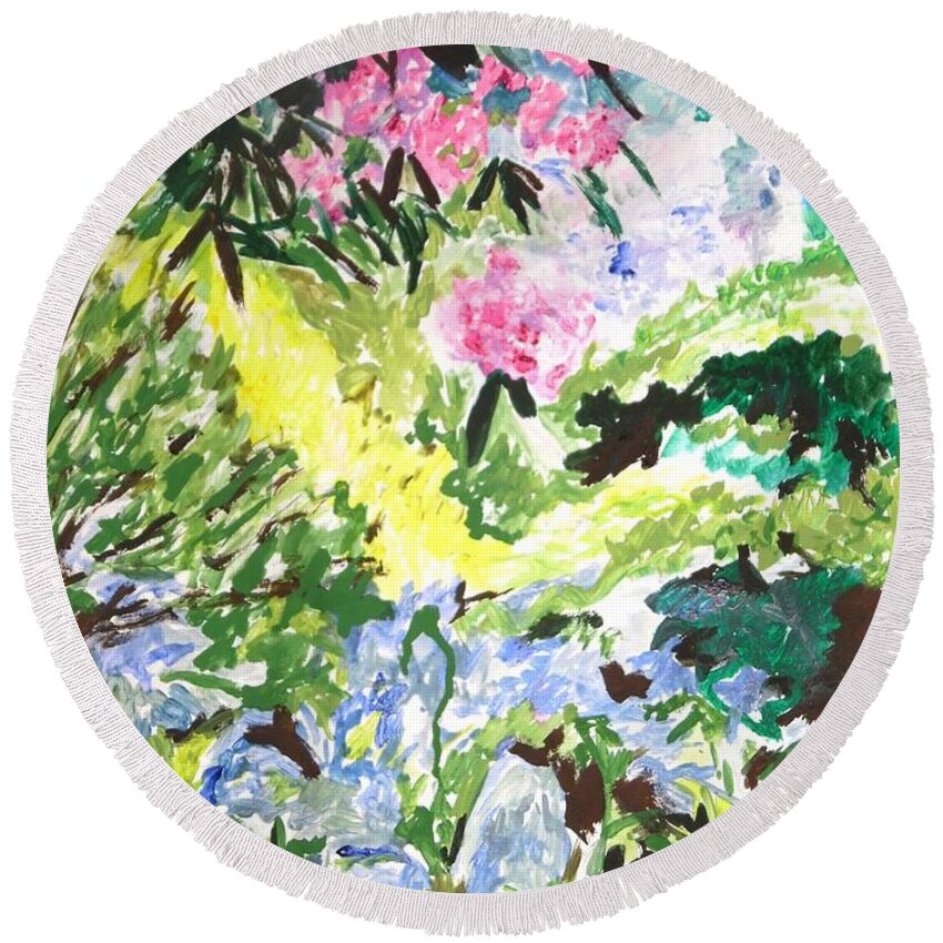 Northern Glen Round Beach Towel featuring the painting Northern Glen by Esther Newman-Cohen