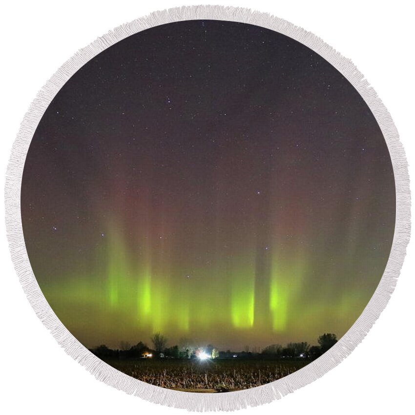 Northern Round Beach Towel featuring the photograph Northern Lights #1 by Erick Schmidt