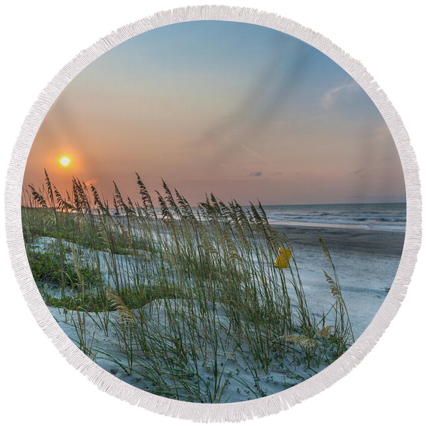 Isle Of Palms Round Beach Towel featuring the photograph Ocean Sunrise #2 by Dale Powell