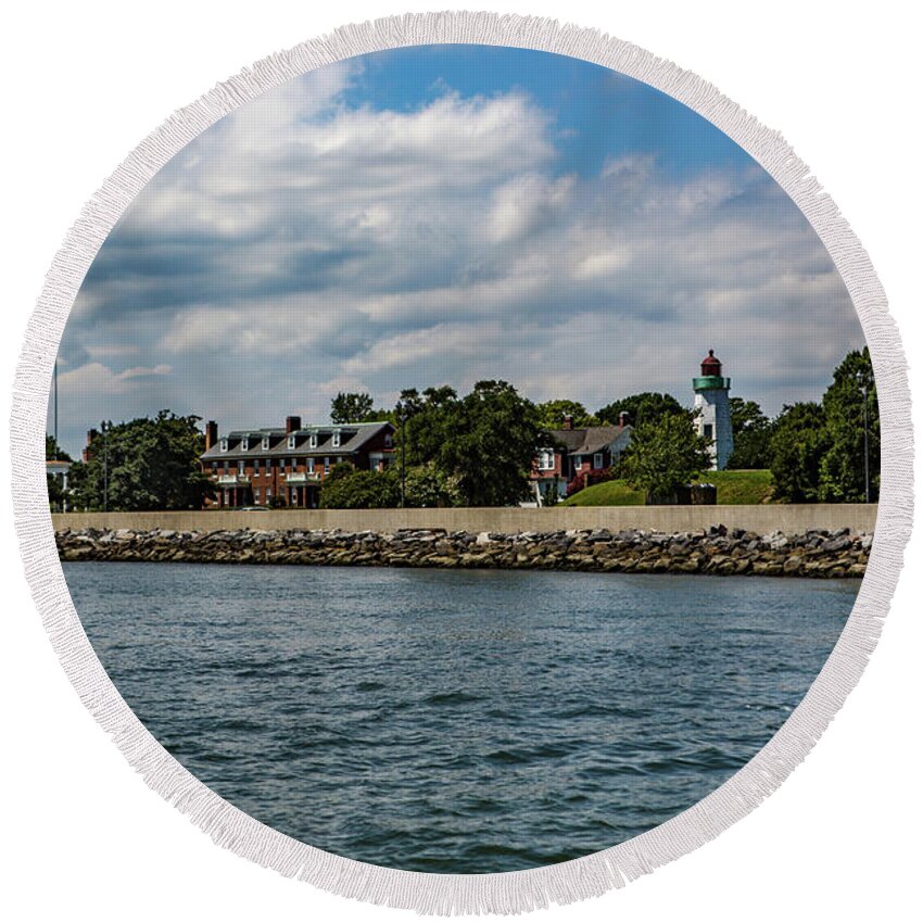 Monroe Round Beach Towel featuring the photograph Old Point Comfort Light #2 by Pete Federico