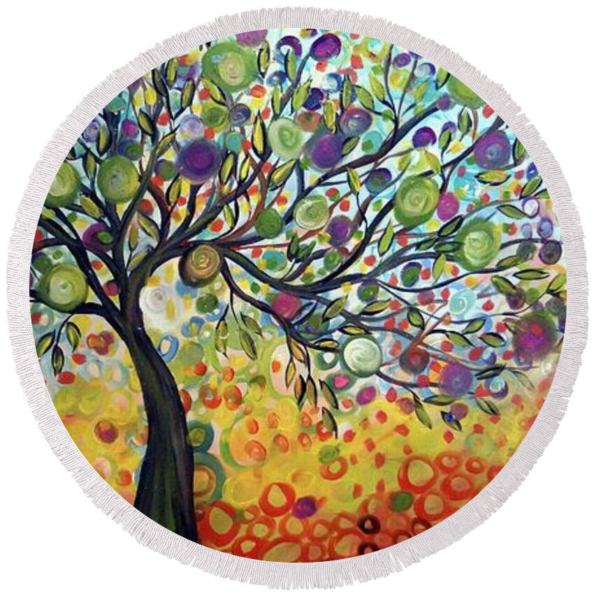 Landscape Round Beach Towel featuring the painting Olive Tree #1 by Luiza Vizoli