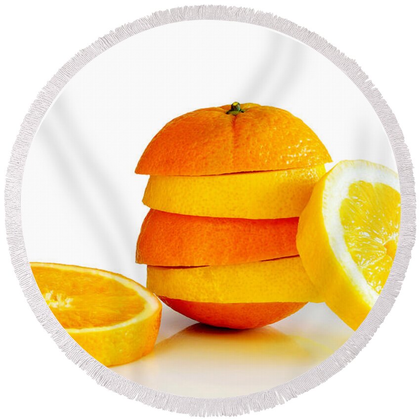 Background Round Beach Towel featuring the photograph Oranje Lemon #1 by Carlos Caetano
