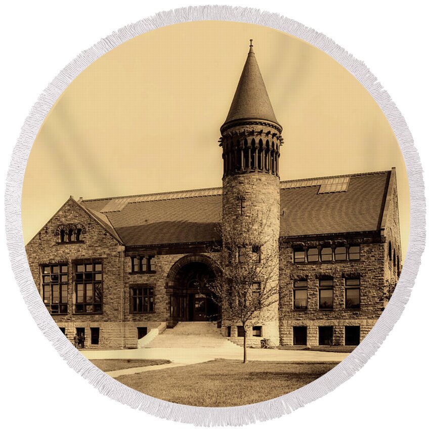 Orton Hall Round Beach Towel featuring the photograph Orton Hall Library - The Ohio State University 1903 #1 by Mountain Dreams