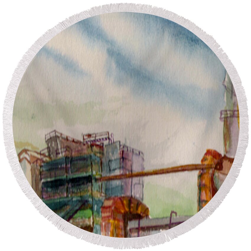 Sugar Mill Round Beach Towel featuring the painting Paia Mill 2 #1 by Eric Samuelson