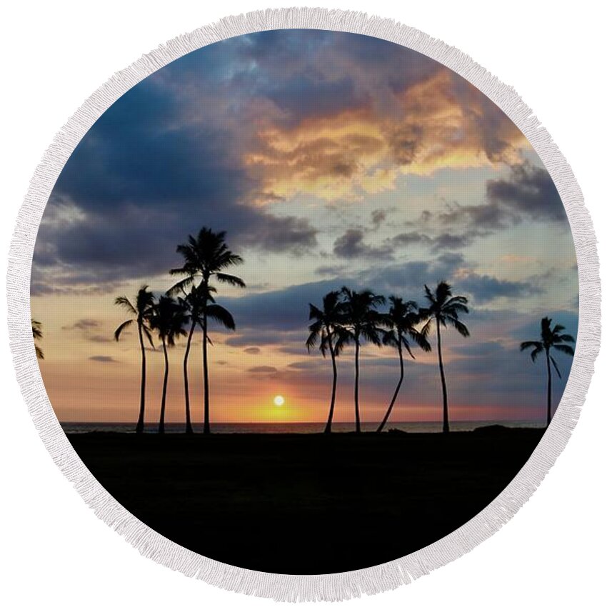 Sunset Round Beach Towel featuring the photograph Palms at Sunset #1 by Craig Wood