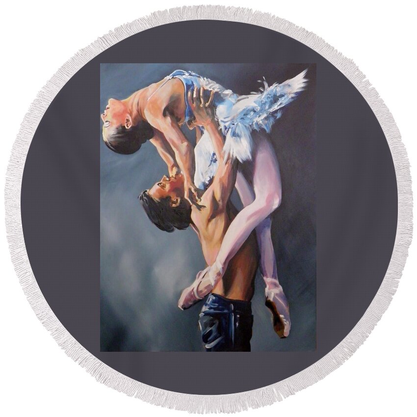 Ballet Round Beach Towel featuring the painting Pas de Deux by Terence R Rogers