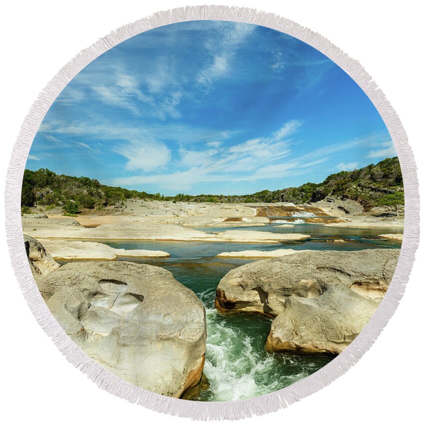 Pedernales Falls Round Beach Towel featuring the photograph Pedernales Falls Texas by Raul Rodriguez