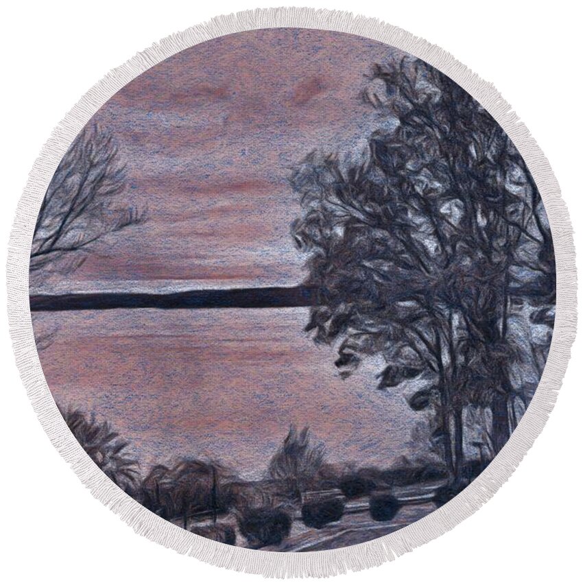 Black And White Pastel Round Beach Towel featuring the painting Pennsylvania Landscape #2 by Joan Reese