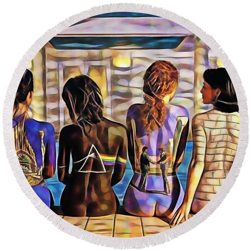 Pink Floyd Round Beach Towel featuring the mixed media Pink Floyd Collection by Marvin Blaine