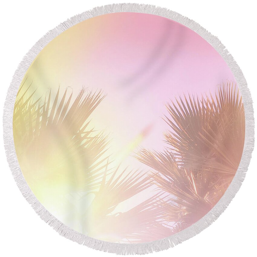 Palms Round Beach Towel featuring the photograph Pink Palms 2 by Cindy Garber Iverson