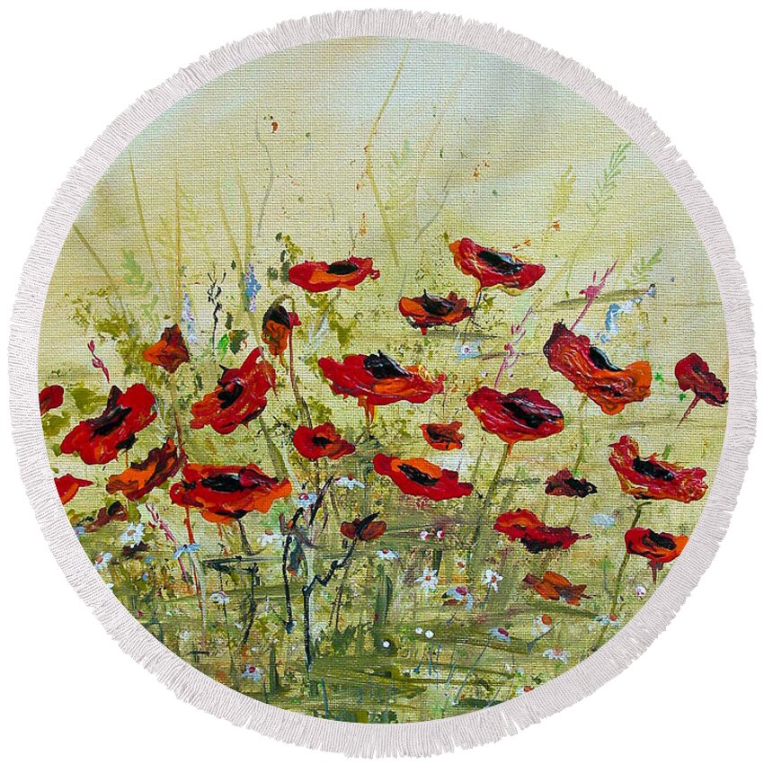 Poppies Round Beach Towel featuring the painting Poppies #1 by Dorothy Maier