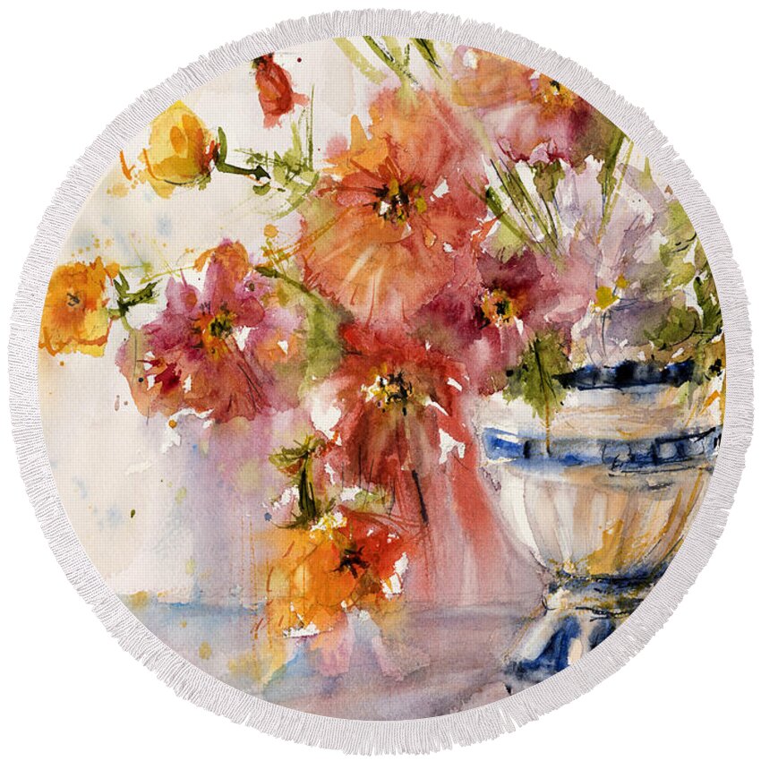 Flower Round Beach Towel featuring the painting Poppies by Judith Levins
