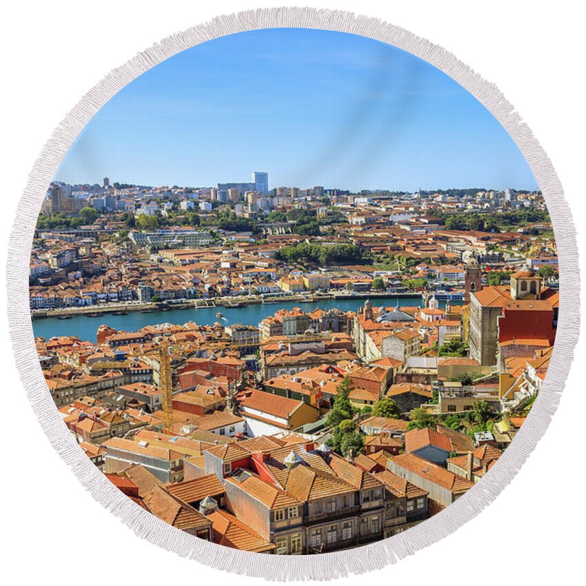 Oporto Round Beach Towel featuring the photograph Porto skyline Portugal #1 by Benny Marty