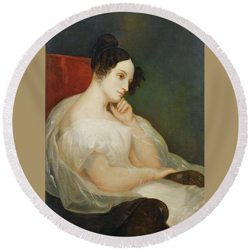 Ary Scheffer ; Portrait Of Marie-josphine Souham Round Beach Towel featuring the painting Portrait Of Marie #1 by MotionAge Designs
