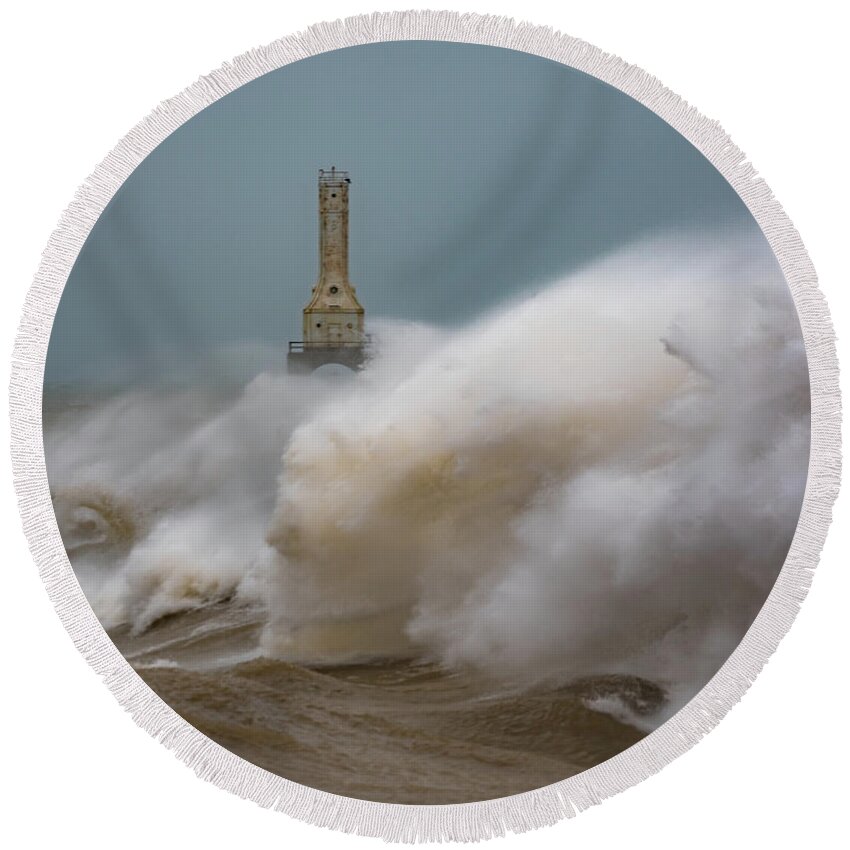 Storm Round Beach Towel featuring the photograph Power #1 by Brad Bellisle