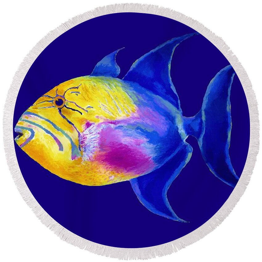 Fish Round Beach Towel featuring the painting Queen Triggerfish #1 by Stephen Anderson