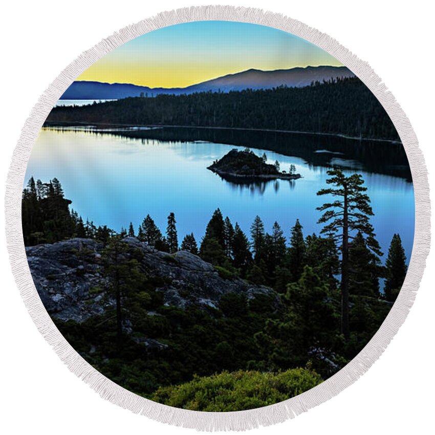 California Round Beach Towel featuring the photograph Radiant Sunrise on Emerald Bay #1 by John Hight