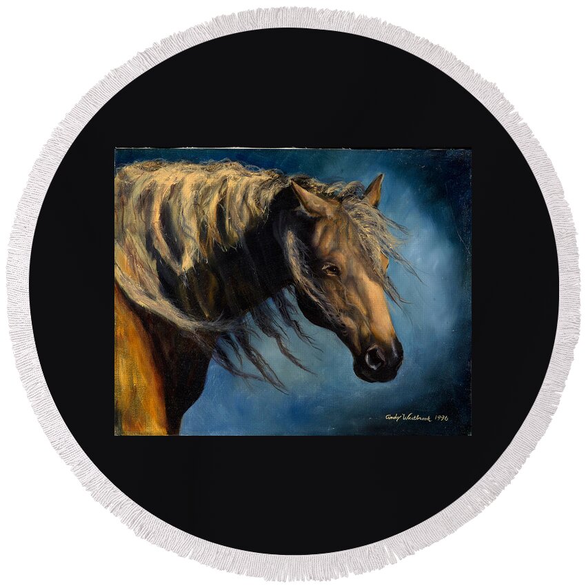 Art Round Beach Towel featuring the painting Ranch Mare #1 by Cynthia Westbrook