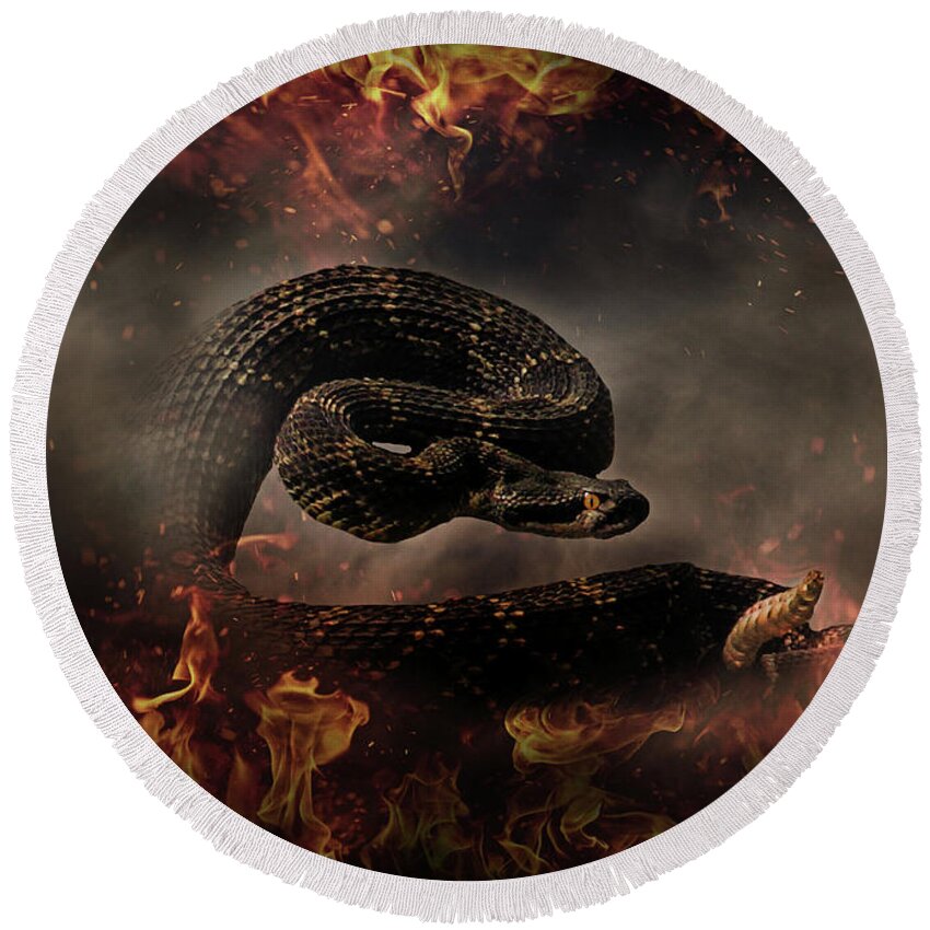 Rattle Snake Round Beach Towel featuring the photograph Rattle Snake #1 by Stephanie Laird