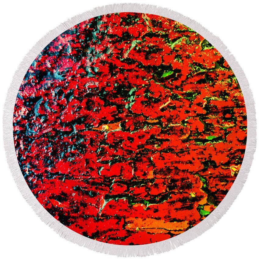Wall Art Round Beach Towel featuring the photograph Red Color Abstract Wood and Rain Water #1 by John Williams
