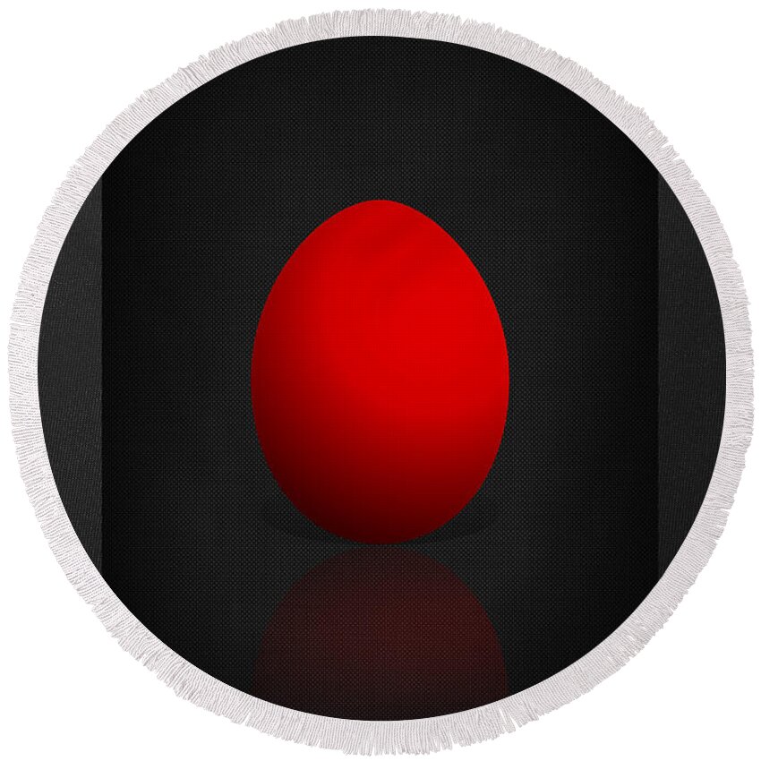 �red On Black� Collection By Serge Averbukh Round Beach Towel featuring the photograph Red Egg on Black Canvas by Serge Averbukh