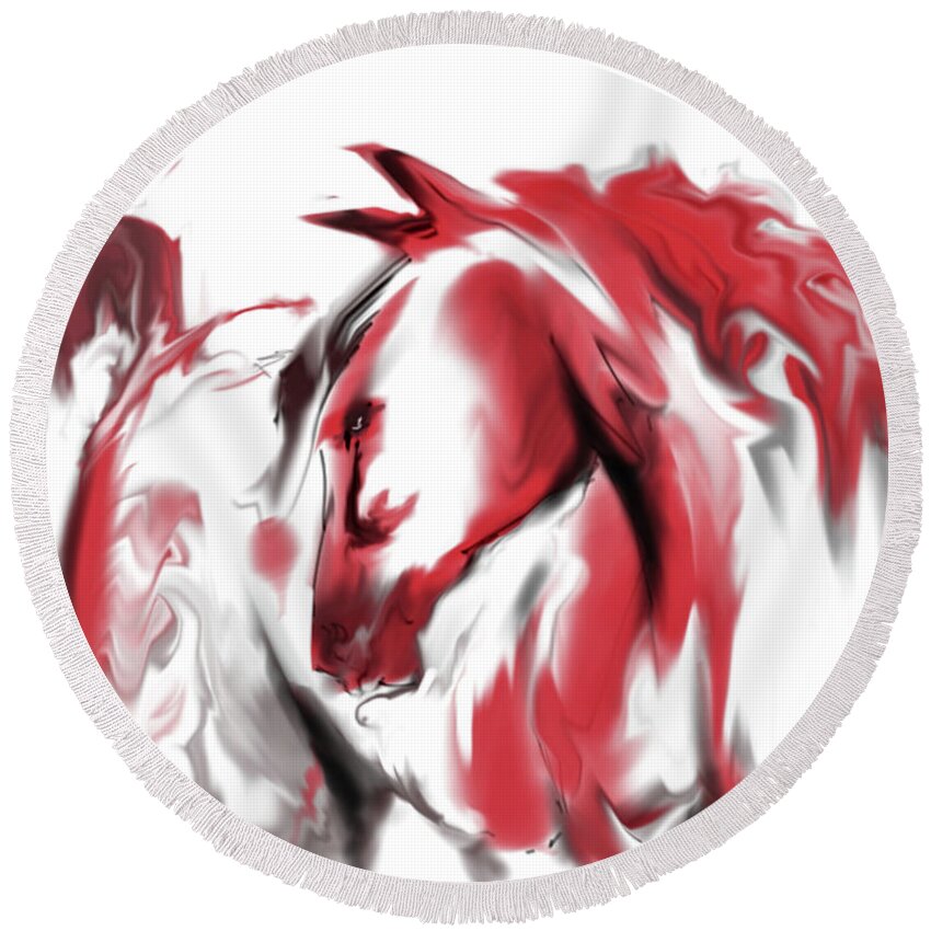  Round Beach Towel featuring the mixed media Red Horse by Jim Fronapfel
