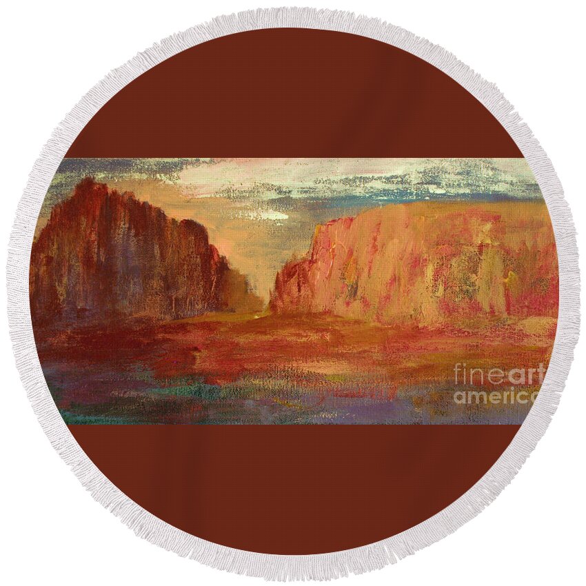 Painting Round Beach Towel featuring the painting Red Sedona by Julie Lueders 