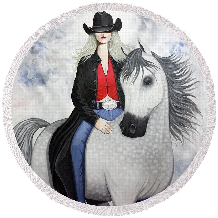 White Arabian Horse Round Beach Towel featuring the painting Ridin' Red by Lance Headlee