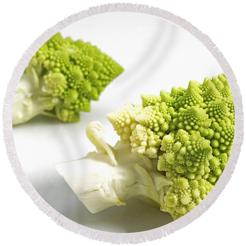 Botany Round Beach Towel featuring the photograph Romanesco Broccoli Or Cauliflower #1 by Gerard Lacz