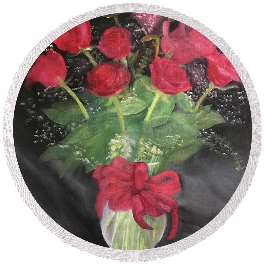 Roses Round Beach Towel featuring the painting Roses #1 by Sheila Mashaw
