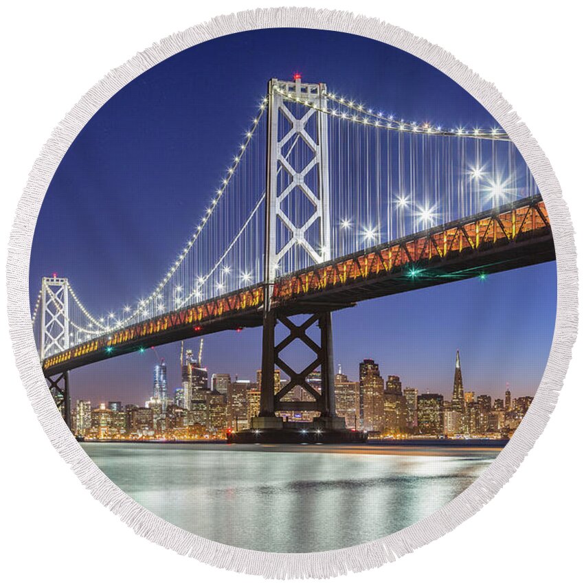 America Round Beach Towel featuring the photograph San Francisco City Lights #1 by JR Photography