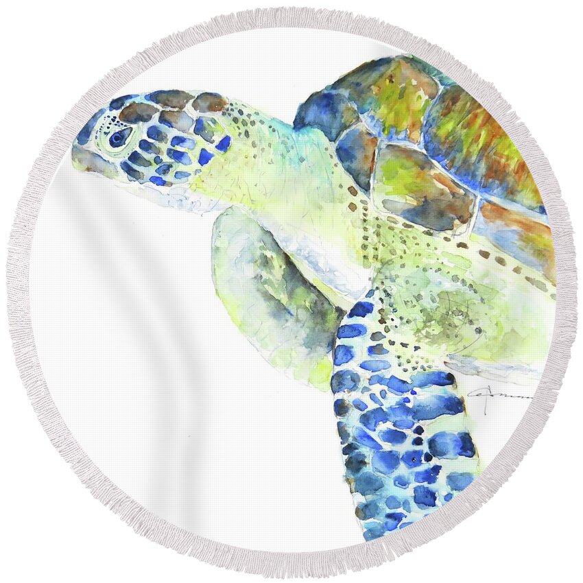 Sea Turtle Round Beach Towel featuring the painting Sea Turtle #26 by Claudia Hafner