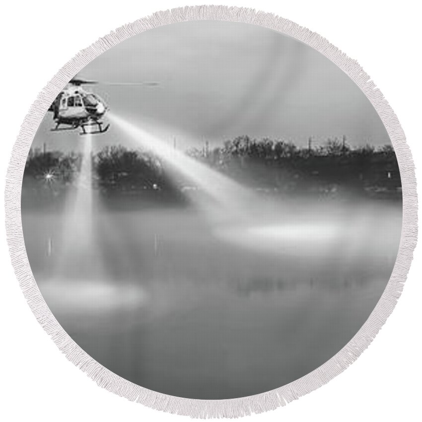 Helicopter Round Beach Towel featuring the photograph Searchlight #1 by Mountain Dreams