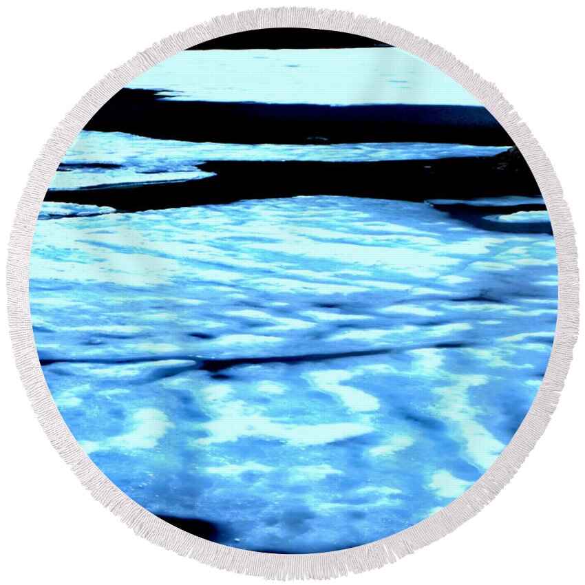 Snow Round Beach Towel featuring the photograph Shiny snow magic on lake #2 by Kumiko Mayer