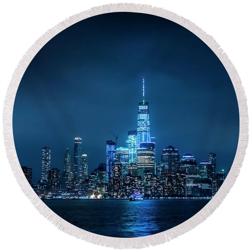 Skyline Round Beach Towel featuring the photograph Skyline at Night #2 by Daniel Carvalho