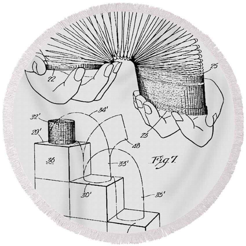 Slinky Round Beach Towel featuring the photograph Slinky Patent 1947 #3 by Chris Smith
