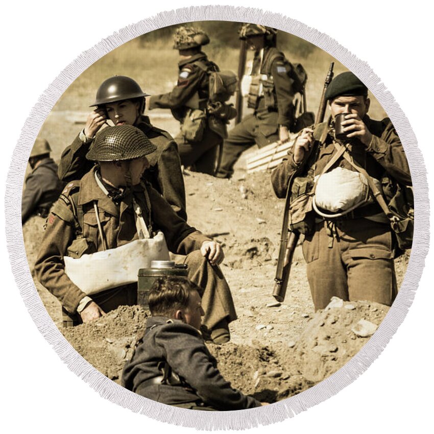 D-day 2017 Round Beach Towel featuring the photograph Soldiers #1 by Stewart Helberg